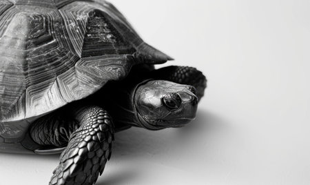 Black and white image of a tortoise on a white background.の素材