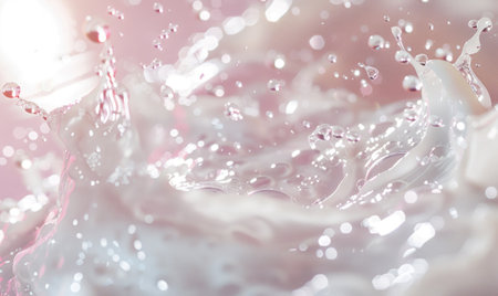 splashes of milk on a pink background. close-upの素材