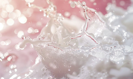 splashing rose water on a pink background, macro photo, selective focus. beauty and spa backgroundの素材