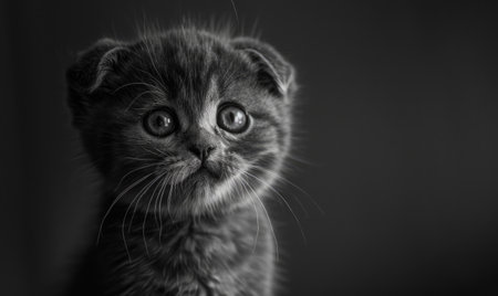 Portrait of a Scottish Fold kitten. Black and white photo.の素材