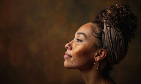 Portrait of a beautiful woman with afro hairstyle and makeupの素材