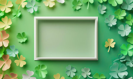 St. Patrick's Day background with shamrocks and blank frameの素材