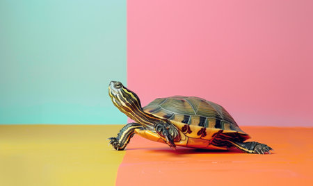 turtle on the colorful background. Minimal concept. creative photo.の素材