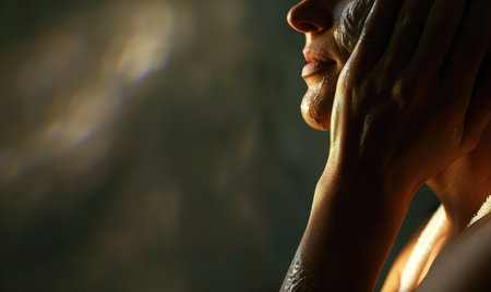 Young woman with closed eyes in the rays of the setting sun.の素材
