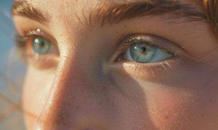 Closeup portrait of a beautiful young girl with blue eyes.の素材