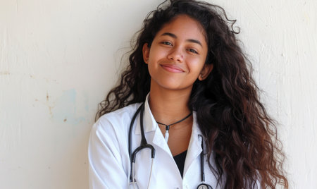 Portrait of a beautiful young Latin American female doctor. Medicine student. Choose professionの素材