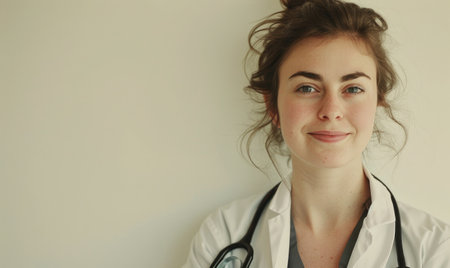 Portrait of a beautiful young woman doctor with stethoscope.の素材