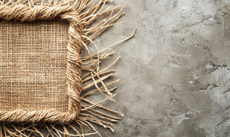 Delicate jute frame on minimalistic natural material, space for text, ecology nature backgroundの素材