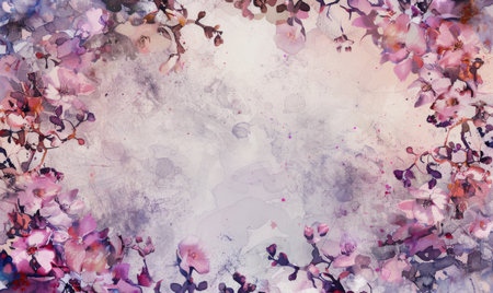 Watercolor flowers and lives, floral background space for textの素材