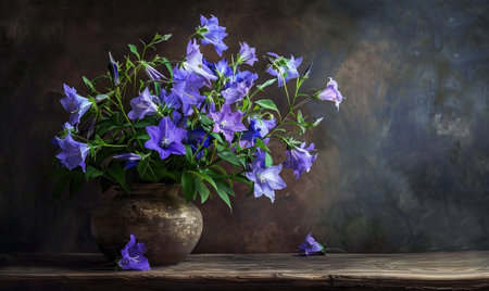 Bellflower bouquet in a rustic vaseの素材