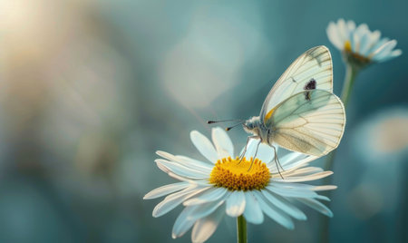 Butterfly amidst wildflowers, closeup view, selective focus, spring natureの素材