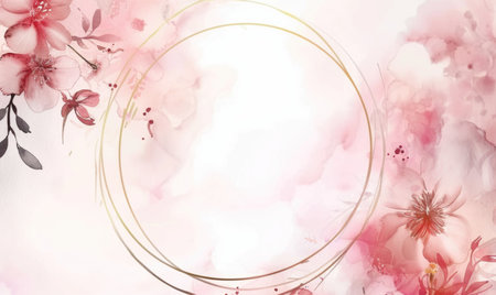 Thin golden frame on watercolor background, space for textの素材