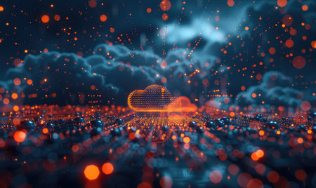 Abstract cloud data concept with digital storage iconsの素材