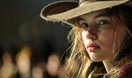 Beautiful young woman on the fashion show, closeup portraitの素材