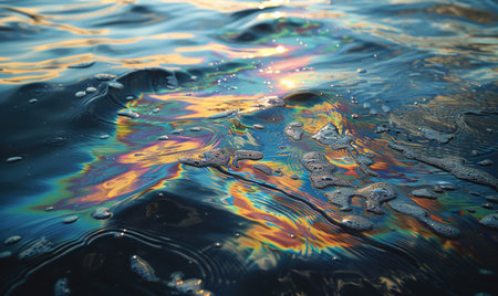 Oil slick spreading across the surface of the oceanの素材