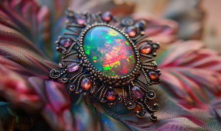 A brooch adorned with an iridescent opal gemstoneの素材