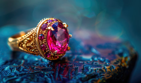 A ring adorned with a brilliant ruby gemstoneの素材