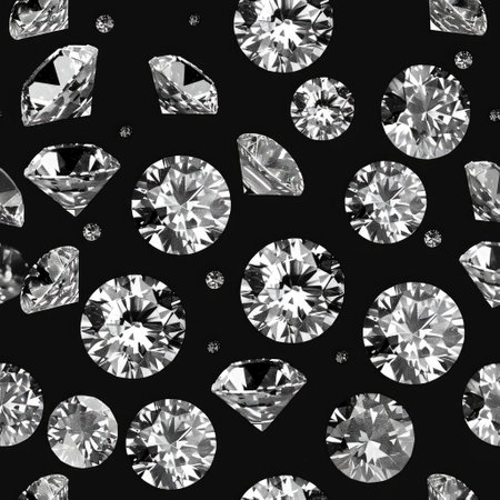 Seamless pattern of sparkling diamonds on a black backgroundの素材