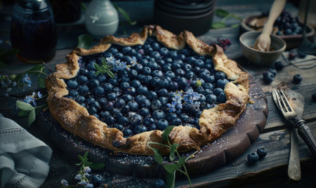 Rustic blueberry galette with buttery pastry crustの素材