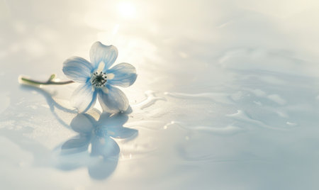 A forget-me-not flower on a soft white canvas, casting a subtle shadowの素材