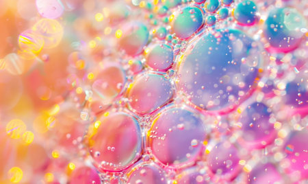 Closeup view on water bubbles, abstract background with bokeh lightの素材