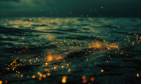Sea fireflies flickering in the darkness of the oceanの素材