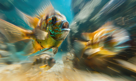 Cockerel fish in dynamic underwater sceneの素材