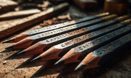 A row of pencils with the letters C, A, and R on them. The pencils are black and have a sharp pointの素材