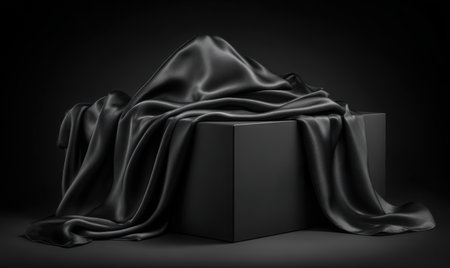 A black box is covered in a black cloth, creating a mysterious and intriguing atmosphere. The cloth is draped over the box, covering it completelyの素材