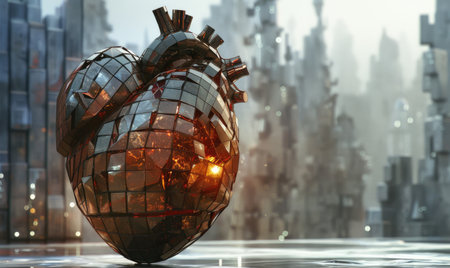 Realistic model of a human heart on abstract geometry backgroundの素材