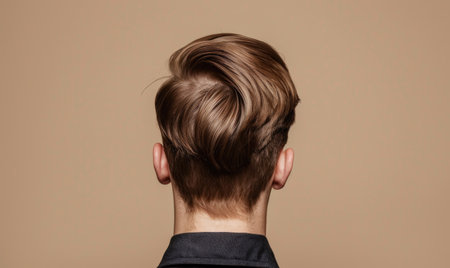 A man with light brown hair neatly trimmed, standing with his back to the cameraの素材