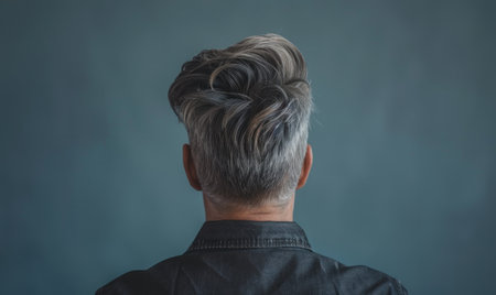 A man with gray and white hair on neutral background, back viewの素材