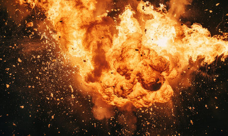 Close-up shot of a burst of flames in a controlled explosionの素材