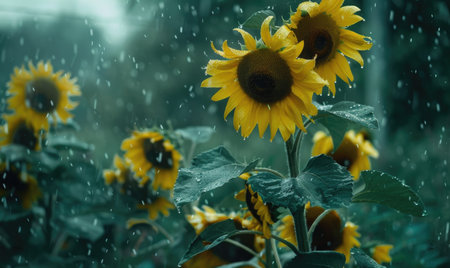 Sunflowers under the rainの素材