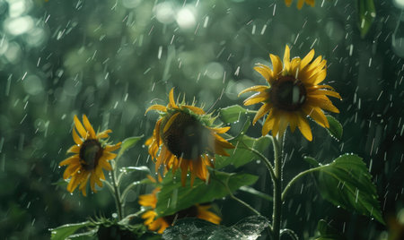 Sunflowers under the rainの素材