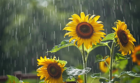 Sunflowers under the rainの素材