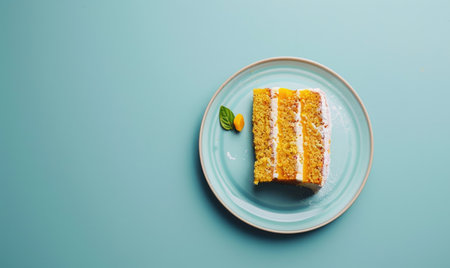 Mango and ginger cake on a pale blue backdropの素材