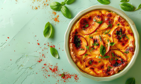 Mango cheesecake on a pale green backdropの素材