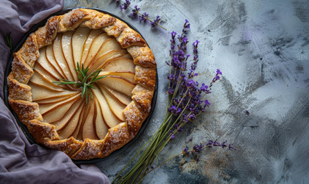 Pear galette on a pale lavender backdropの素材