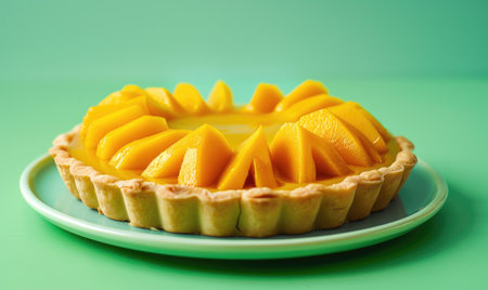 Mango tart on a pale green backdropの素材