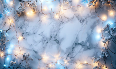 Garland of warm lights on blue marble backgroundの素材