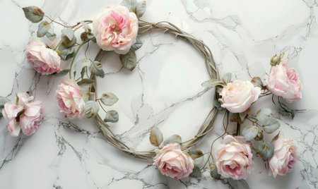 Marble background, wreath of rosesの素材