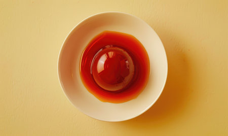 Plum panna cotta on a light yellow surfaceの素材