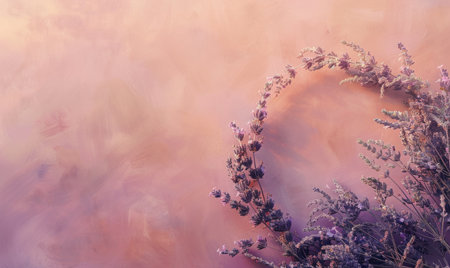 Terracotta background and wreath of lavender, space for textの素材