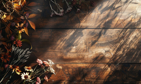 Top view of a dark wooden countertopの素材