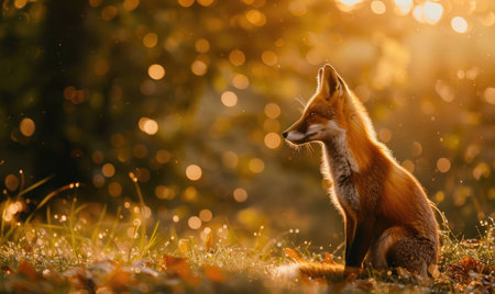 Fox resting in a meadow, warm afternoon lightの素材