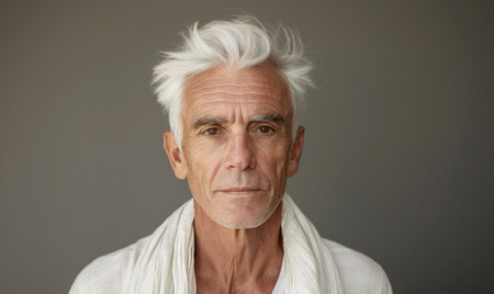 Portrait of a middle-aged man with pure white hairの素材