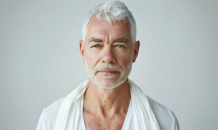 Portrait of a middle-aged man with pure white hairの素材