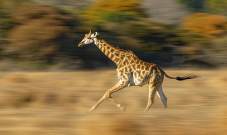 Giraffe running across the plains, dynamic movementの素材