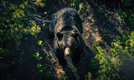 Top view of a bear lying in the shadeの素材